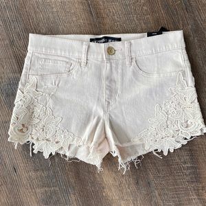 Express cream crochet denim shorts